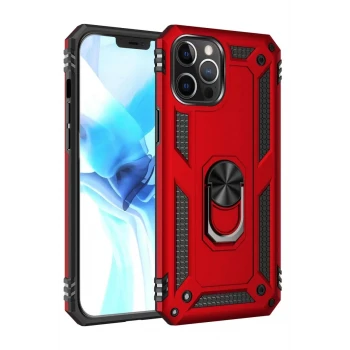 Newface Apple iPhone 12 Pro Max Kılıf Sofya Yüzüklü Silikon Kapak - Kırmızı