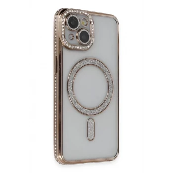 Newface Apple iPhone 13 Kılıf Joke Simli Magneticsafe Kılıf - Gold