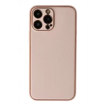 Newface Apple iPhone 13 Pro Kılıf Coco Deri Silikon Kapak - Pudra