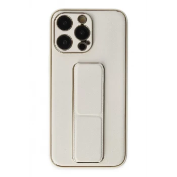 Newface Apple iPhone 13 Pro Kılıf Coco Deri Standlı Kapak - Beyaz