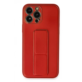 Newface Apple iPhone 13 Pro Kılıf Coco Deri Standlı Kapak - Kırmızı
