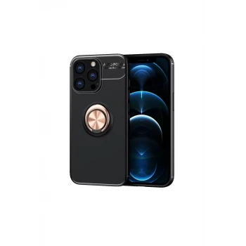 Newface Apple iPhone 13 Pro Kılıf Range Yüzüklü Silikon - Siyah-Gold