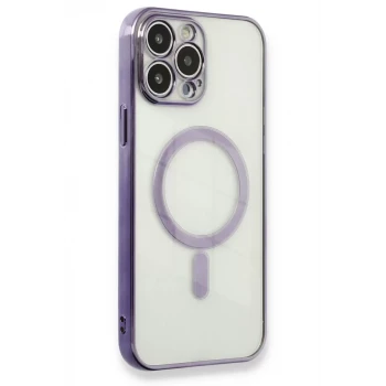 Newface Apple iPhone 13 Pro Max Kılıf Magneticsafe Lazer Silikon - Mor