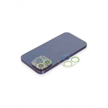 Newface Apple iPhone 13 Pro Max Renkli Kamera Lens Koruma Cam - Yeşil-Sarı