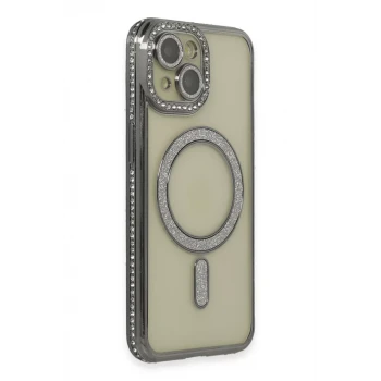 Newface Apple iPhone 14 Kılıf Joke Simli Magneticsafe Kılıf - Gri