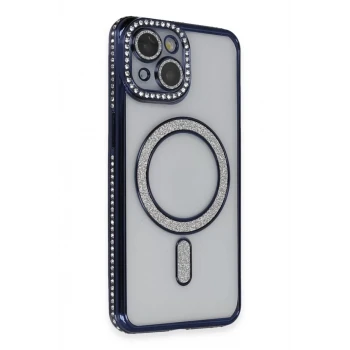 Newface Apple iPhone 14 Kılıf Joke Simli Magneticsafe Kılıf - Lacivert