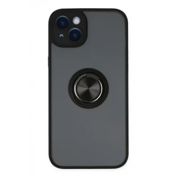 Newface Apple iPhone 14 Kılıf Montreal Yüzüklü Silikon Kapak - Siyah