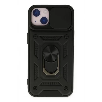 Newface Apple iPhone 14 Kılıf Pars Lens Yüzüklü Silikon - Siyah