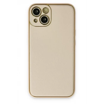 Newface Apple iPhone 14 Plus Kılıf Coco Deri Silikon Kapak - Gold
