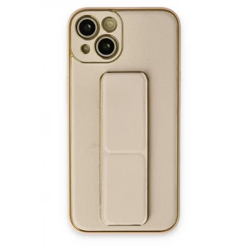Newface Apple iPhone 14 Plus Kılıf Coco Deri Standlı Kapak - Gold