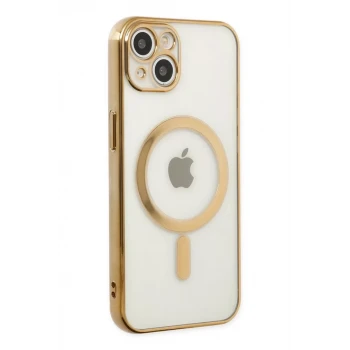 Newface Apple iPhone 14 Plus Kılıf Magneticsafe Lazer Silikon - Gold