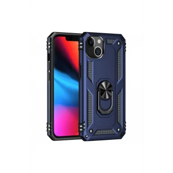 Newface Apple iPhone 14 Plus Kılıf Sofya Yüzüklü Silikon Kapak - Lacivert