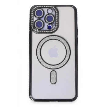 Newface Apple iPhone 14 Pro Kılıf Joke Simli Magneticsafe Kılıf - Siyah