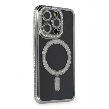Newface Apple iPhone 14 Pro Max Kılıf Joke Simli Magneticsafe Kılıf - Gri