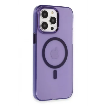 Newface Apple iPhone 14 Pro Max Kılıf Tron Şeffaf Magsafe Kapak - Derin Mor
