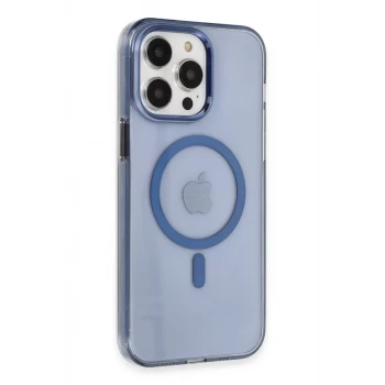 Newface Apple iPhone 14 Pro Max Kılıf Tron Şeffaf Magsafe Kapak - Mavi