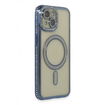 Newface Apple iPhone 15 Kılıf Joke Simli Magneticsafe Kılıf - Lacivert