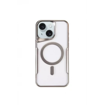 Newface Apple iPhone 15 Plus Kılıf Boyi Magsafe Silikon Kapak - Gümüş