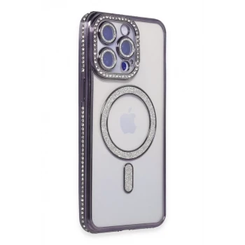 Newface Apple iPhone 15 Pro Kılıf Joke Simli Magneticsafe Kılıf - Derin Mor