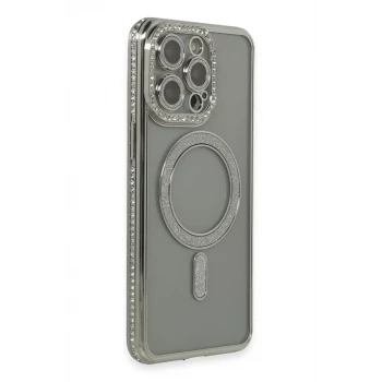 Newface Apple iPhone 15 Pro Kılıf Joke Simli Magneticsafe Kılıf - Gri