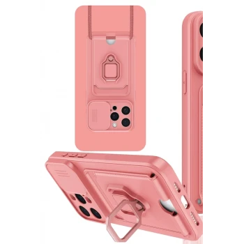 Newface Apple iPhone 15 Pro Max Kılıf Zuma Kartvizitli Yüzüklü Silikon - Pembe