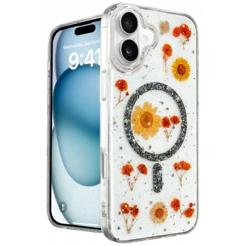 Newface Apple iPhone 16 Kılıf Daisy Simli Magsafe Kapak - Siyah