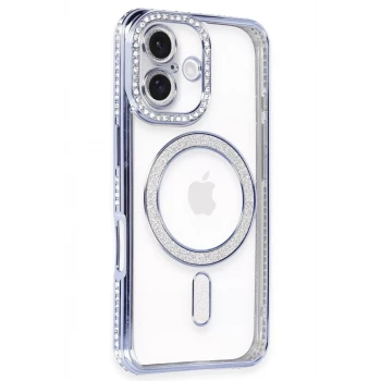 Newface Apple iPhone 16 Kılıf Joke Simli Magneticsafe Kılıf - Mavi