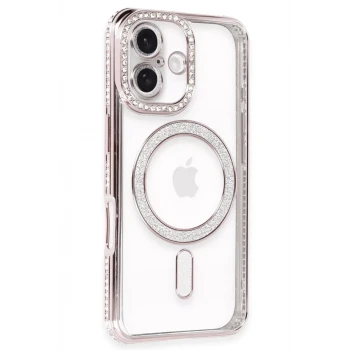 Newface Apple iPhone 16 Kılıf Joke Simli Magneticsafe Kılıf - Pembe