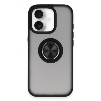 Newface Apple iPhone 16 Kılıf Montreal Yüzüklü Silikon Kapak - Siyah