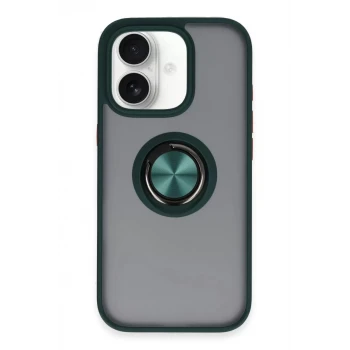 Newface Apple iPhone 16 Kılıf Montreal Yüzüklü Silikon Kapak - Yeşil