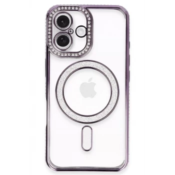 Newface Apple iPhone 16 Plus Kılıf Joke Simli Magneticsafe Kılıf - Derin Mor
