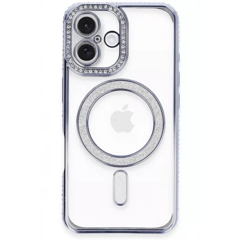 Newface Apple iPhone 16 Plus Kılıf Joke Simli Magneticsafe Kılıf - Mavi