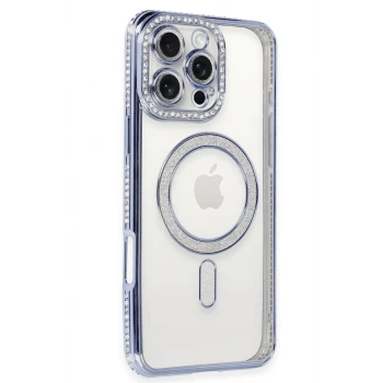 Newface Apple iPhone 16 Pro Kılıf Joke Simli Magneticsafe Kılıf - Mavi