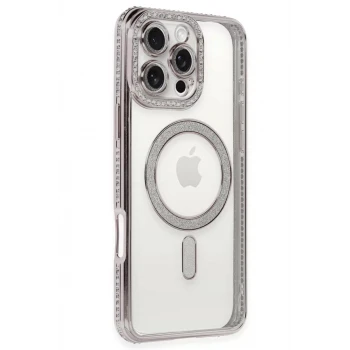 Newface Apple iPhone 16 Pro Kılıf Joke Simli Magneticsafe Kılıf - Pembe