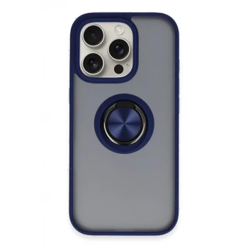 Newface Apple iPhone 16 Pro Kılıf Montreal Yüzüklü Silikon Kapak - Lacivert