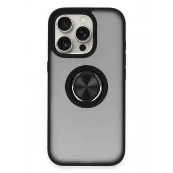 Newface Apple iPhone 16 Pro Kılıf Montreal Yüzüklü Silikon Kapak - Siyah