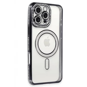 Newface Apple iPhone 16 Pro Max Kılıf Joke Simli Magneticsafe Kılıf - Gri
