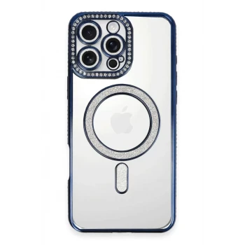 Newface Apple iPhone 16 Pro Max Kılıf Joke Simli Magneticsafe Kılıf - Lacivert