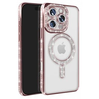 Newface Apple iPhone 16 Pro Max Kılıf Joke Simli Magneticsafe Kılıf - Pembe
