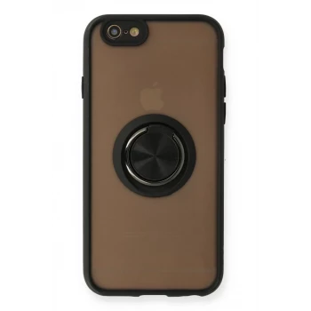 Newface Apple iPhone 6 Kılıf Montreal Yüzüklü Silikon Kapak - Siyah
