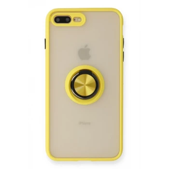 Newface Apple iPhone 7 Plus Kılıf Montreal Yüzüklü Silikon Kapak - Sarı