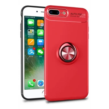 Newface Apple iPhone 7 Plus Kılıf Range Yüzüklü Silikon - Kırmızı