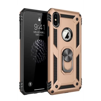 Newface Apple iPhone X Kılıf Sofya Yüzüklü Silikon Kapak - Gold