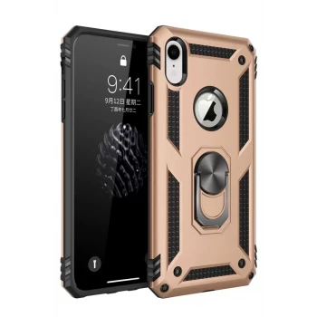 Newface Apple iPhone XR Kılıf Sofya Yüzüklü Silikon Kapak - Gold