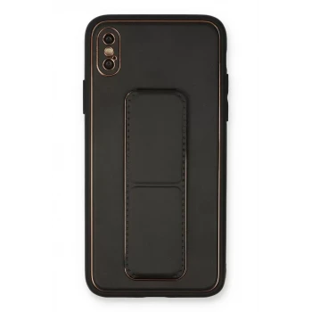 Newface Apple iPhone XS Max Kılıf Coco Deri Standlı Kapak - Siyah