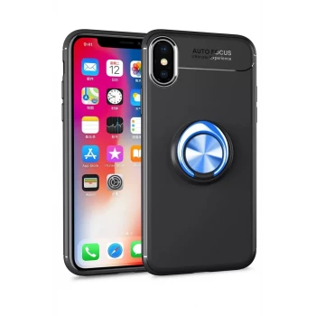 Newface Apple iPhone XS Max Kılıf Range Yüzüklü Silikon - Siyah-Mavi