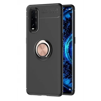 Newface Oppo Find X2 Kılıf Range Yüzüklü Silikon - Siyah-Gold