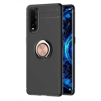 Newface Oppo Find X2 Kılıf Range Yüzüklü Silikon - Siyah-Gold