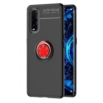 Newface Oppo Find X2 Kılıf Range Yüzüklü Silikon - Siyah-Kırmızı