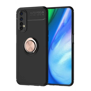 Newface Realme 7 Kılıf Range Yüzüklü Silikon - Siyah-Gold